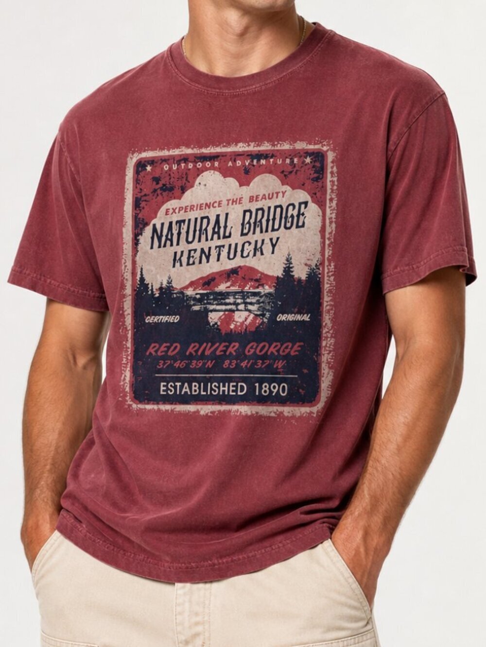 Natural Bridge KY State Resort Park Graphic Cotton Shirt Red Medium